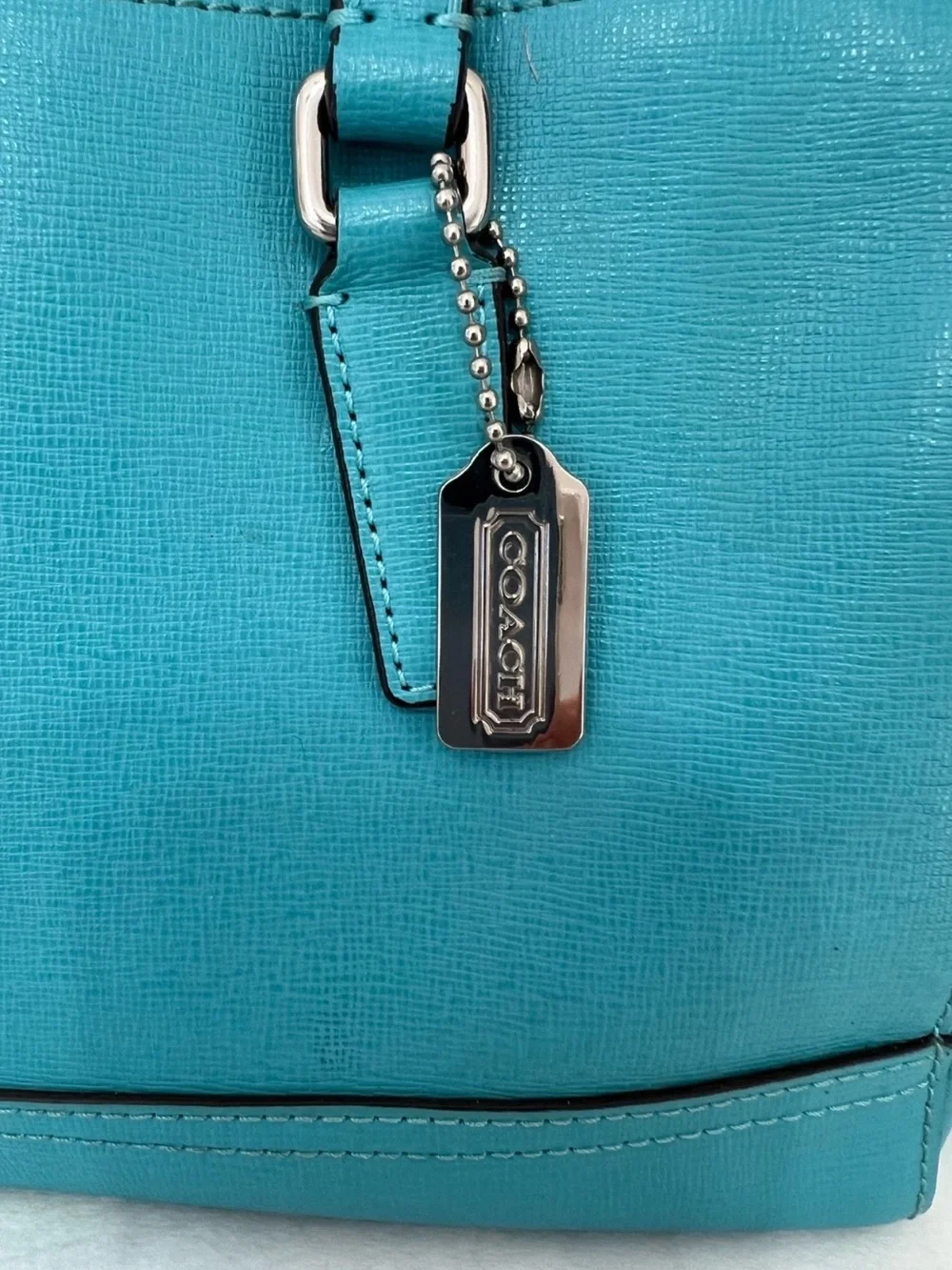 Coach Turquoise Leather Satchel with Silver Hardware